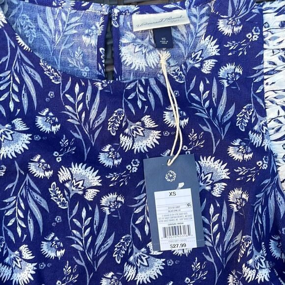 UNIVERSAL THREAD PUFF 3/4 SLEEVE BLUE FLORAL EXAGGERATED RUFFLE TOP BLOUSE XS - Picture 5 of 13